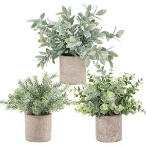 Mini Potted Fake Plants 3 Pack Artificial Eucalyptus Home Office Desk Decor